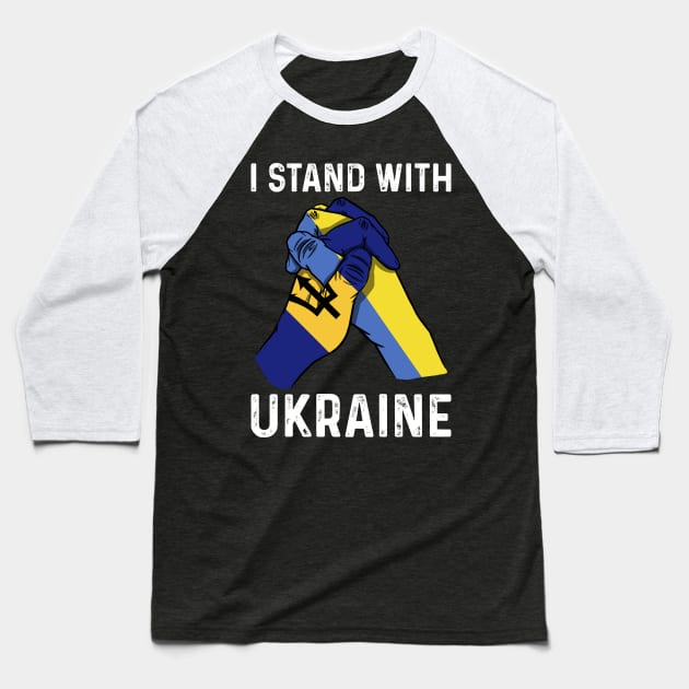 I Stand With Ukraine Barbados and Ukraine Flags Holding Hands Baseball T-Shirt by BramCrye
